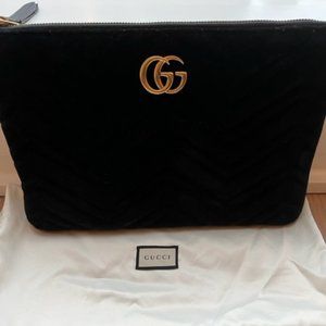 Gucci Marmont Velvet Clutch, Black, with duster bag